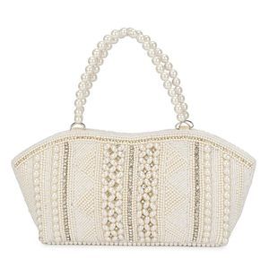 Hand Crafted Desner Box Clutch - Zari Embroidery, White Clutch 005 - o_o